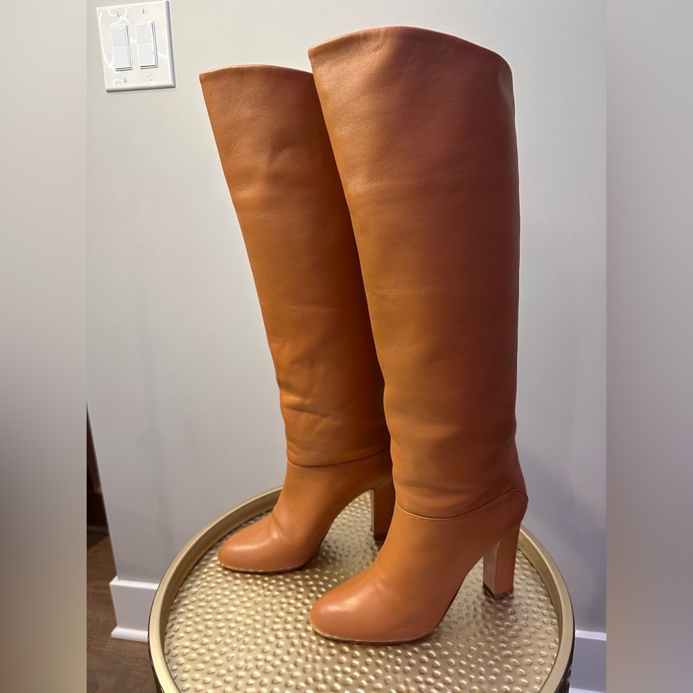 Paris Texas Chic Tan Leather Knee-High Boots Worn Once